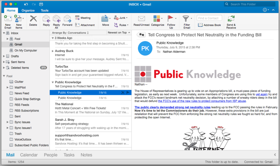 outlook 2016 for mac subscribed public folders not showing items